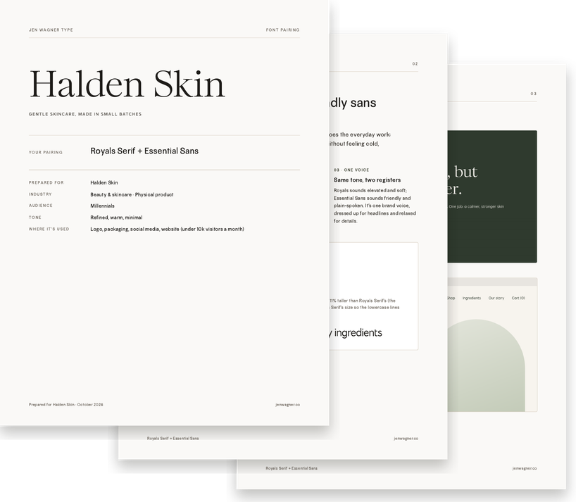 Sample pages from a font pairing PDF